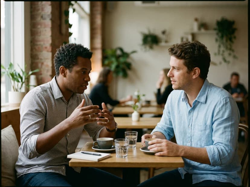 Dois empresários em conversa de negócios 1 a 1 em um café