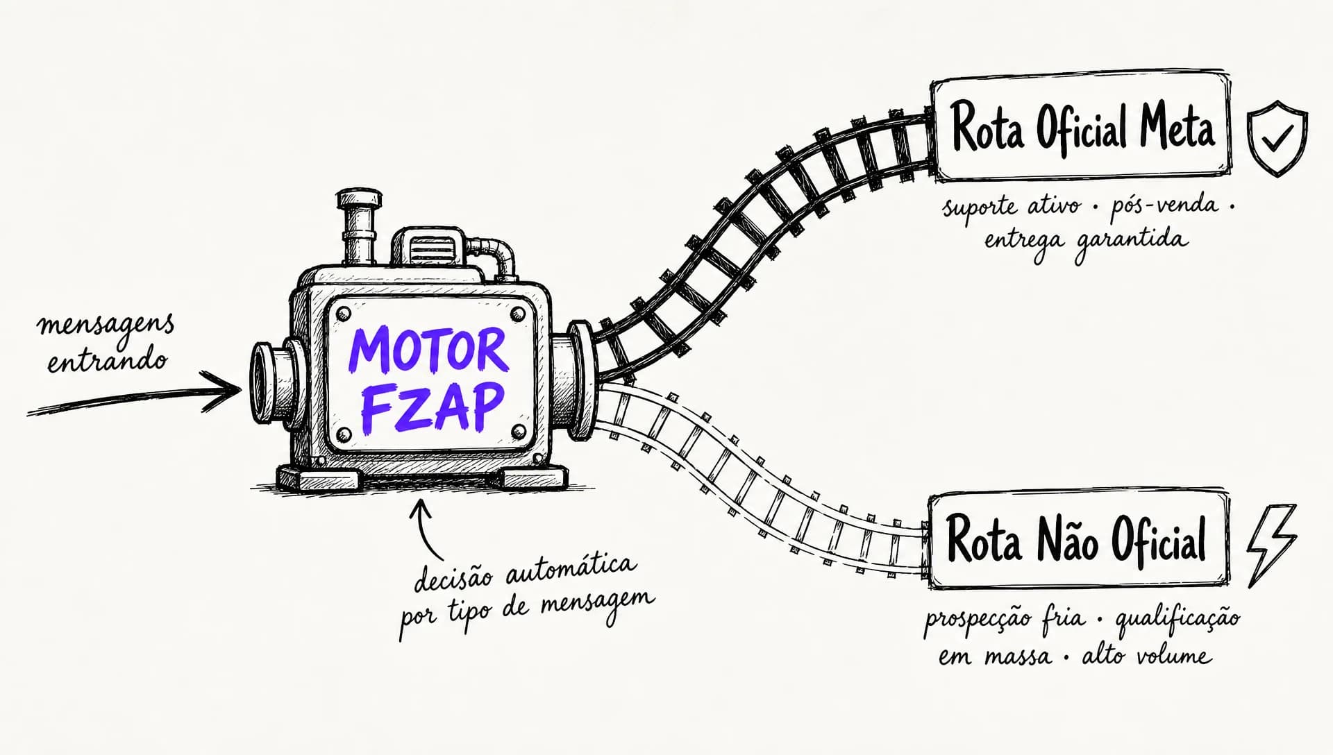 Esquema técnico do motor FZAP integrado a canais oficiais e não oficiais