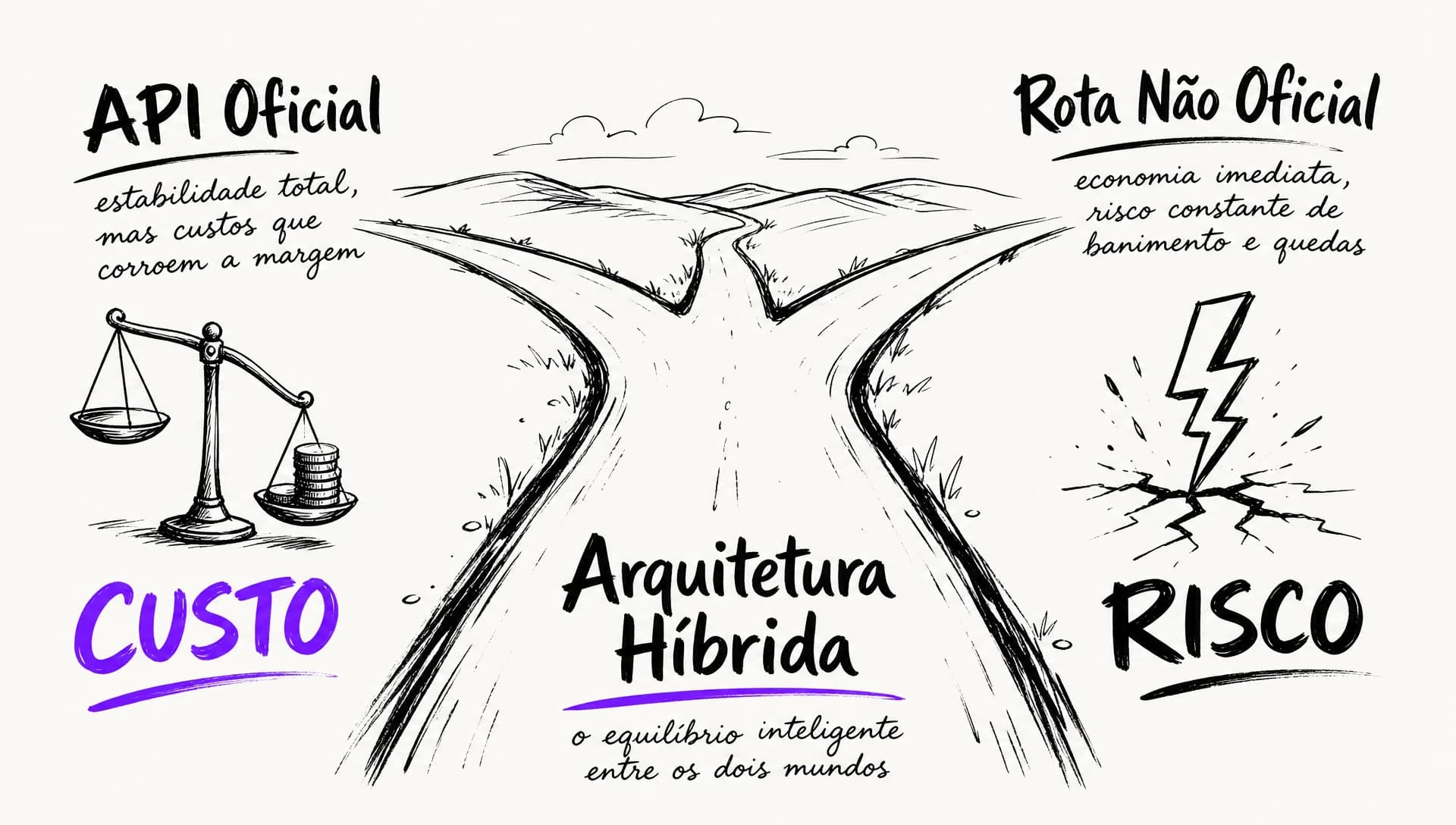 Infográfico A Encruzilhada da API WhatsApp: Custos vs. Riscos Operacionais
