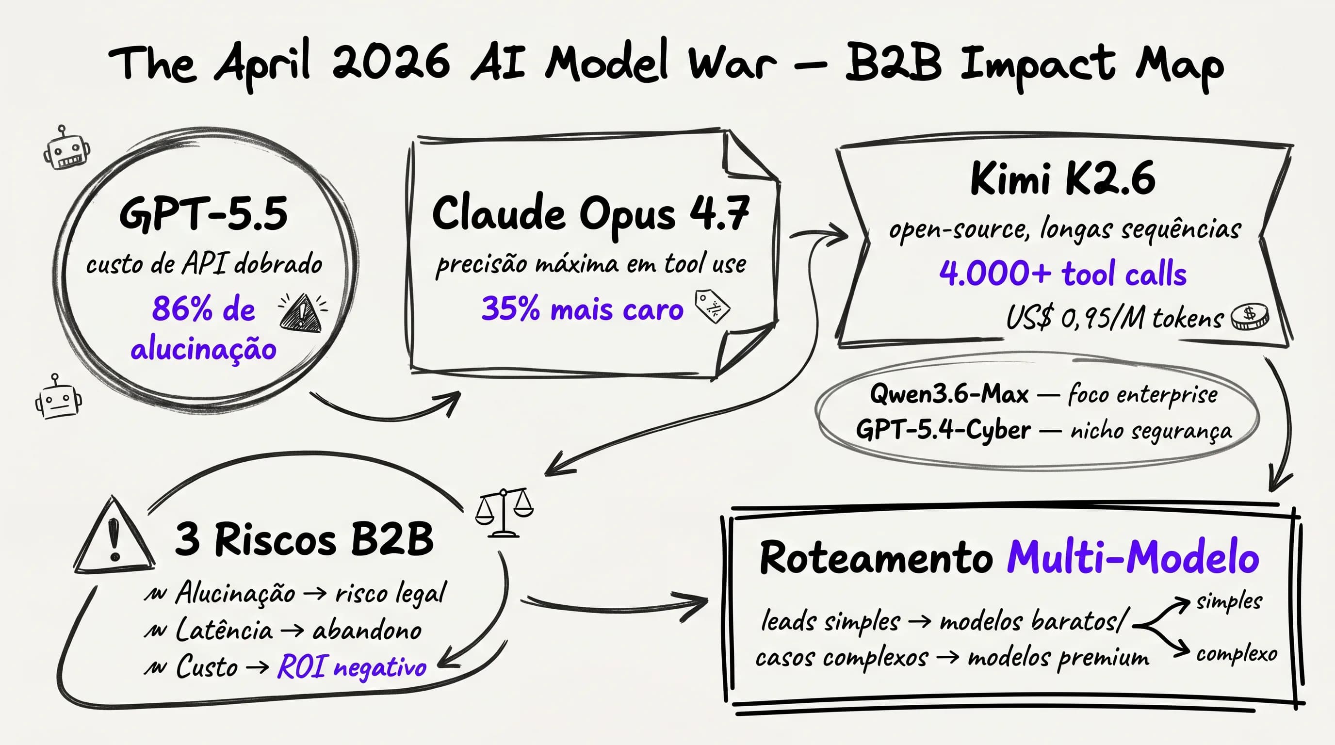 Infográfico comparativo dos modelos de IA lançados em abril de 2026