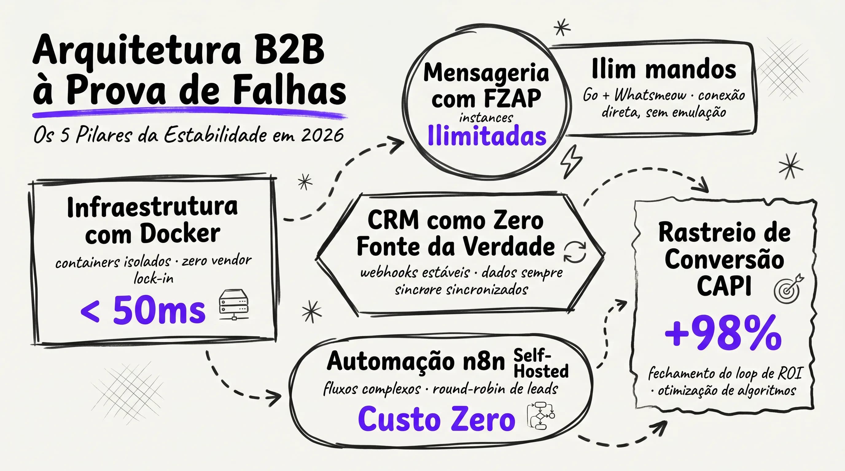 Infográfico com insights do artigo: Arquitetura de uma Stack B2B à Prova de Falhas