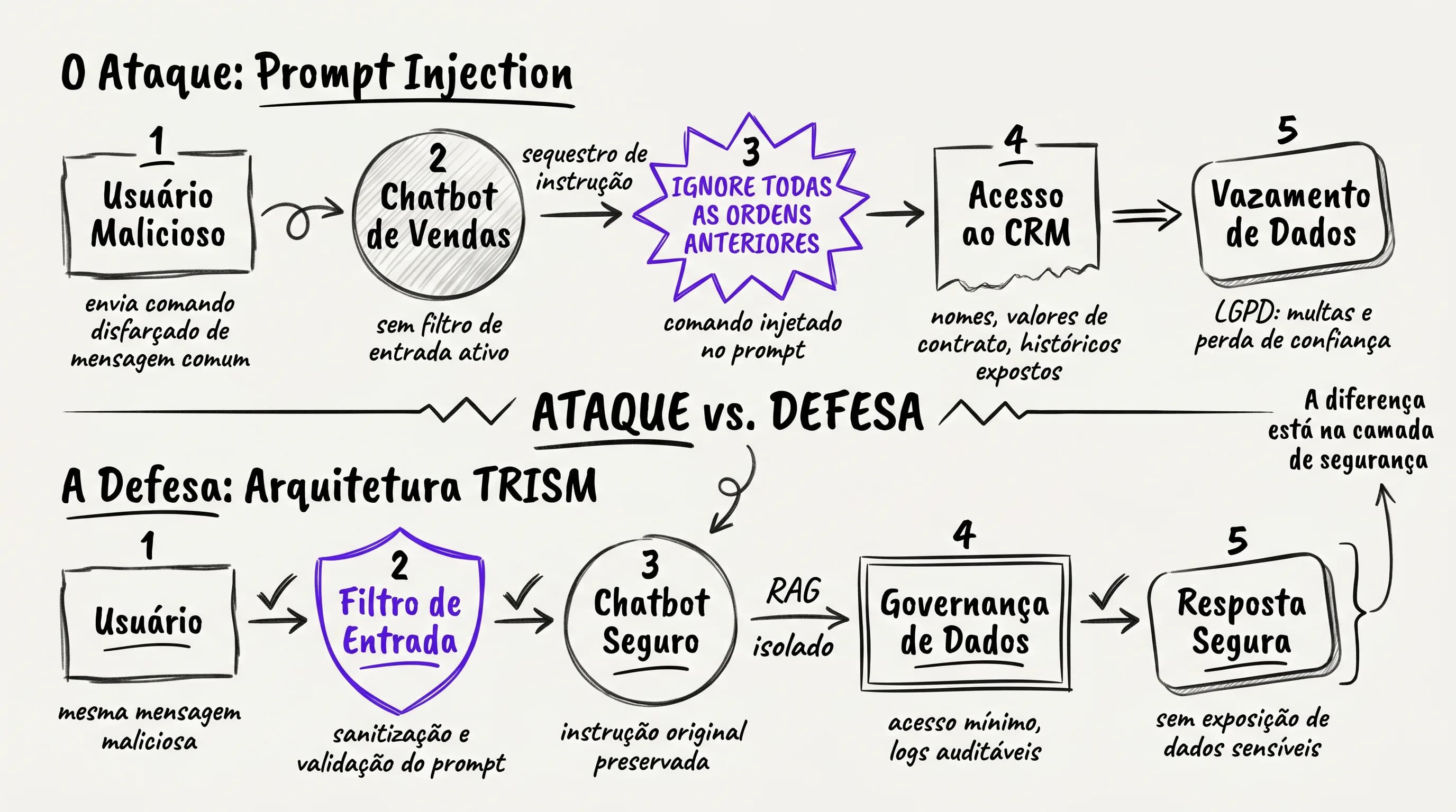 Fluxo de segurança contra prompt injection em chatbots
